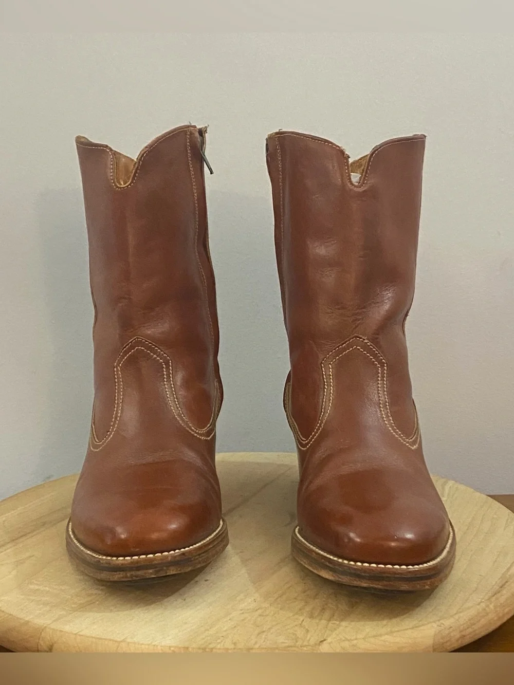 Florsheim Weeds Vintage 70s Brown Leather Cowboy Roper Boots Men’s 8 D‎ Side Zip